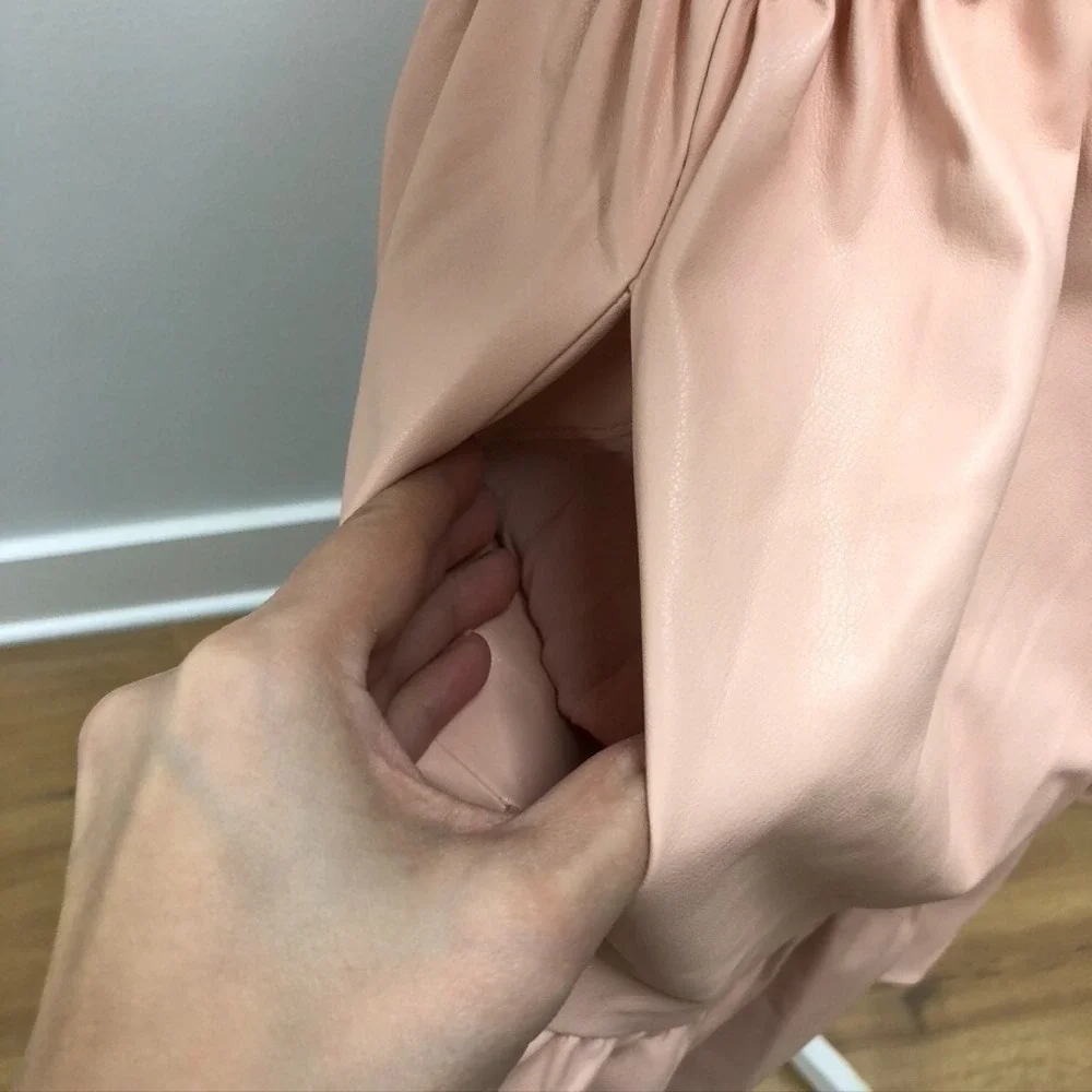 Anthropologie Faux Leather Fit And Flare Dress Womens Medium Pink Coquette